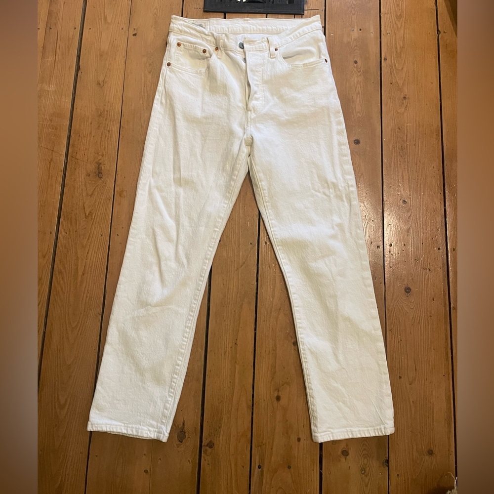 Levi’s White 501’s High Rise Rise Button Fly Denim Jeans Size 28 Waist 26 Length